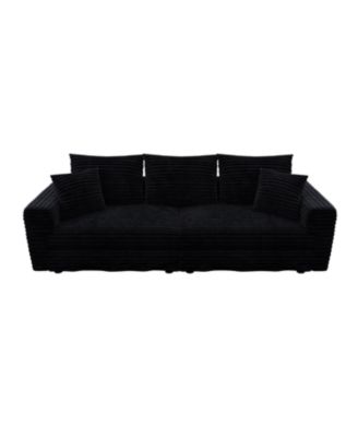 Plush Corduroy 3-Seat Sofa, Modern Comfy Cloud Couch, Deep Seat, Black (ETA-8.28)