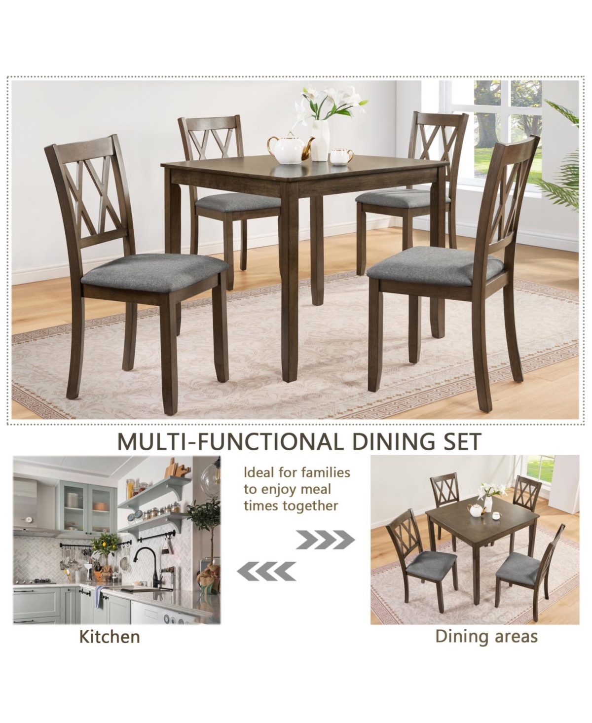 Streamdale Furniture Elegant Walnut 5-Piece Dining Table Set