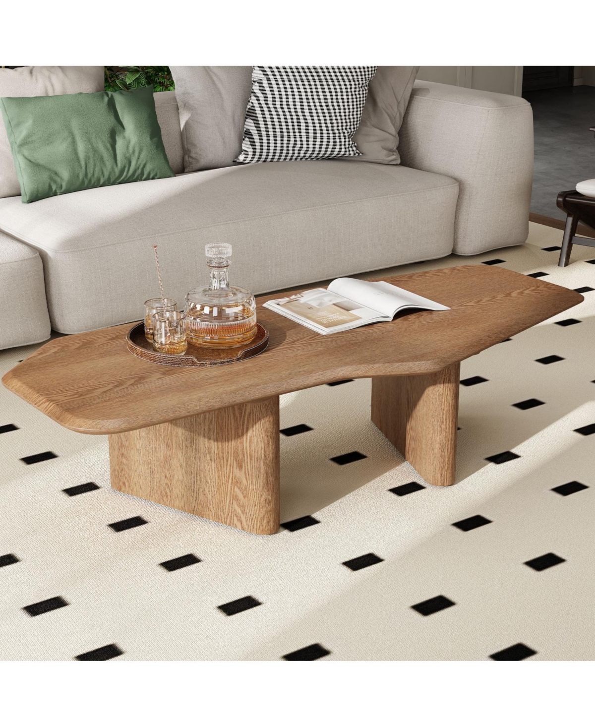 Streamdale Furniture 47.2 Inches Free Form Rustic Ash Wood Veneer Coffee Table for Small Living Room