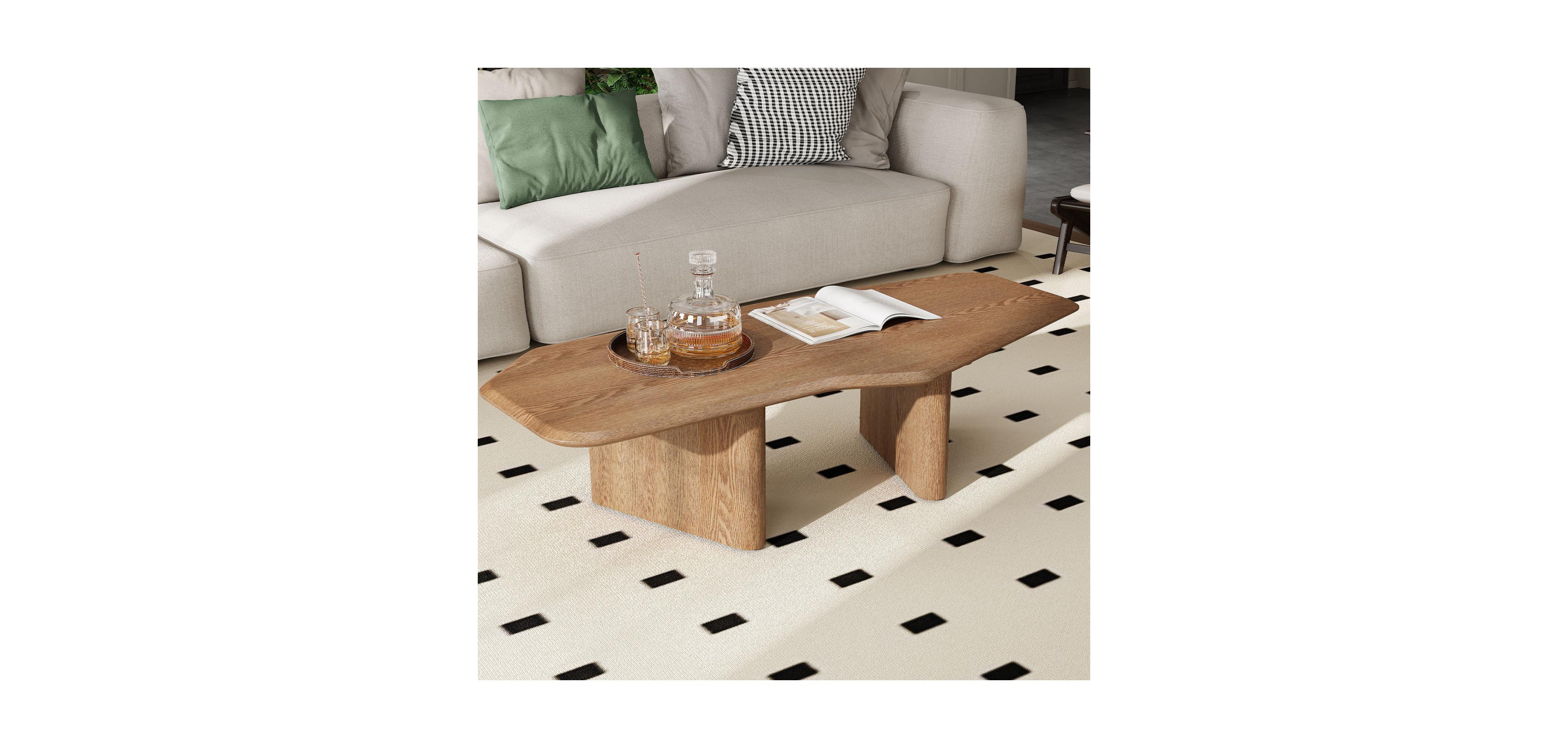Streamdale Furniture 47.2 Inches Free Form Rustic Ash Wood Veneer Coffee Table for Small Living Room