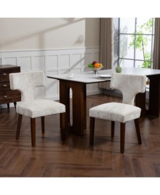 Mid Century Modern Dining Chairs Set of 2 Beige Linen