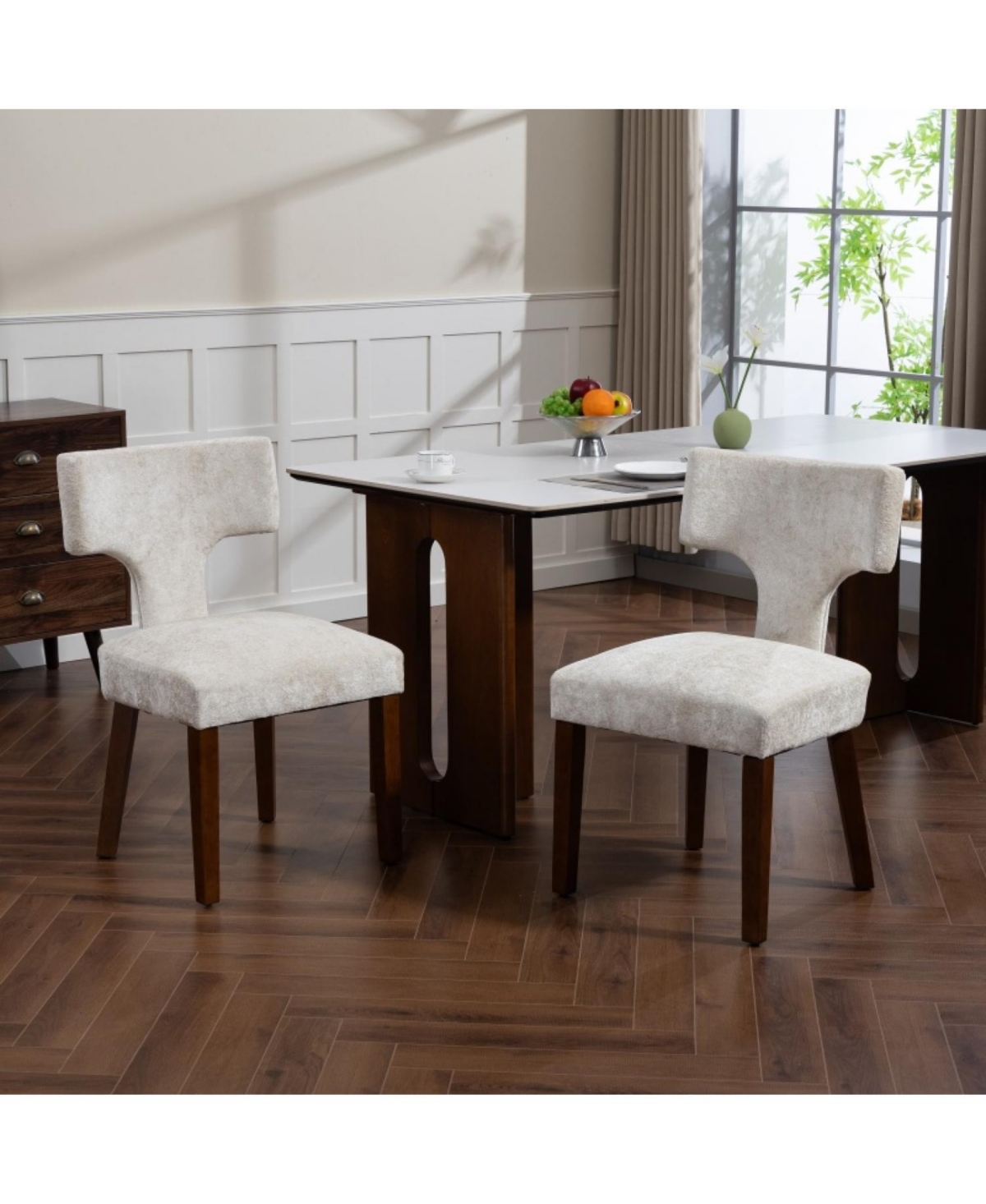 Streamdale Furniture Mid Century Modern Dining Chairs Set of 2 Beige Linen