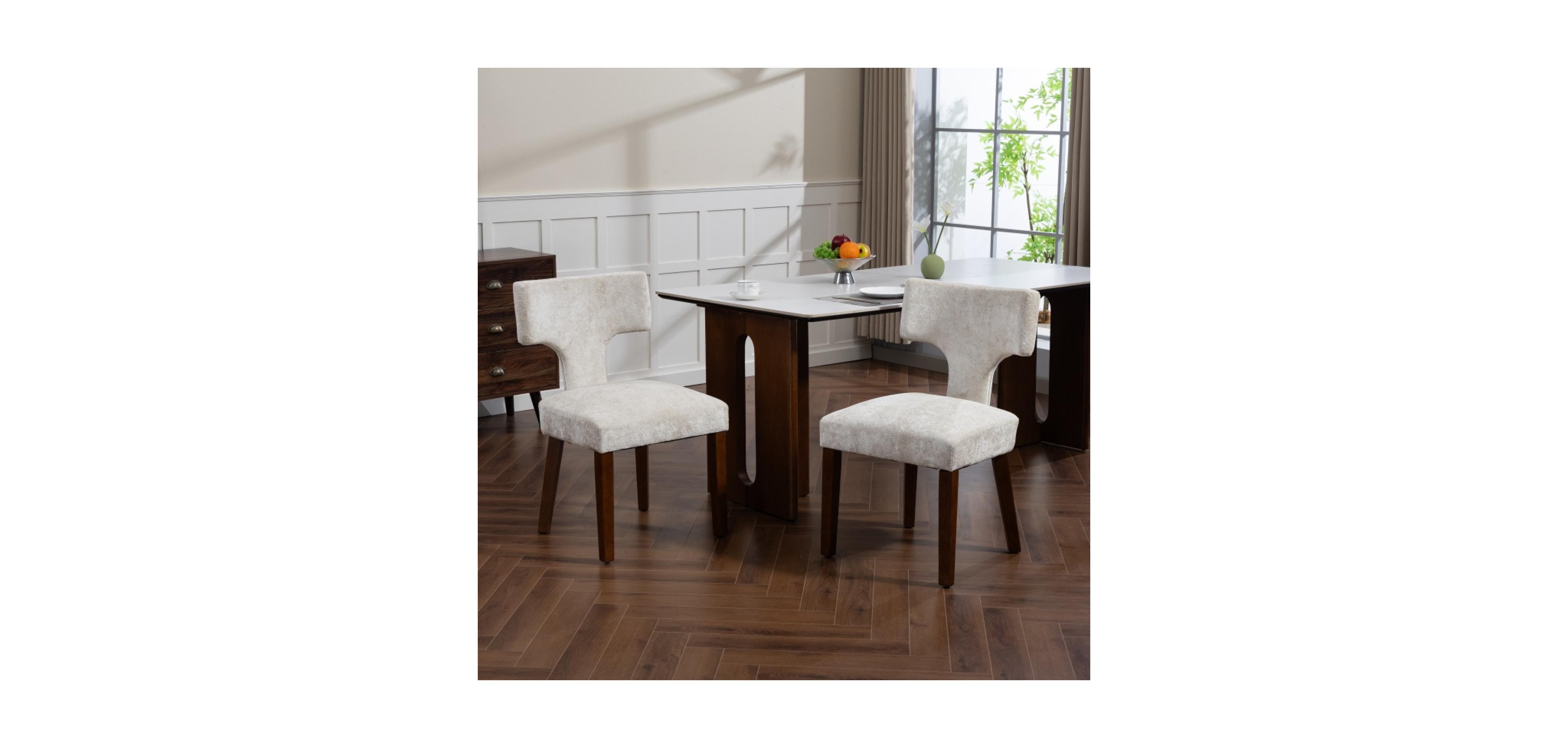 Streamdale Furniture Mid Century Modern Dining Chairs Set of 2 Beige Linen