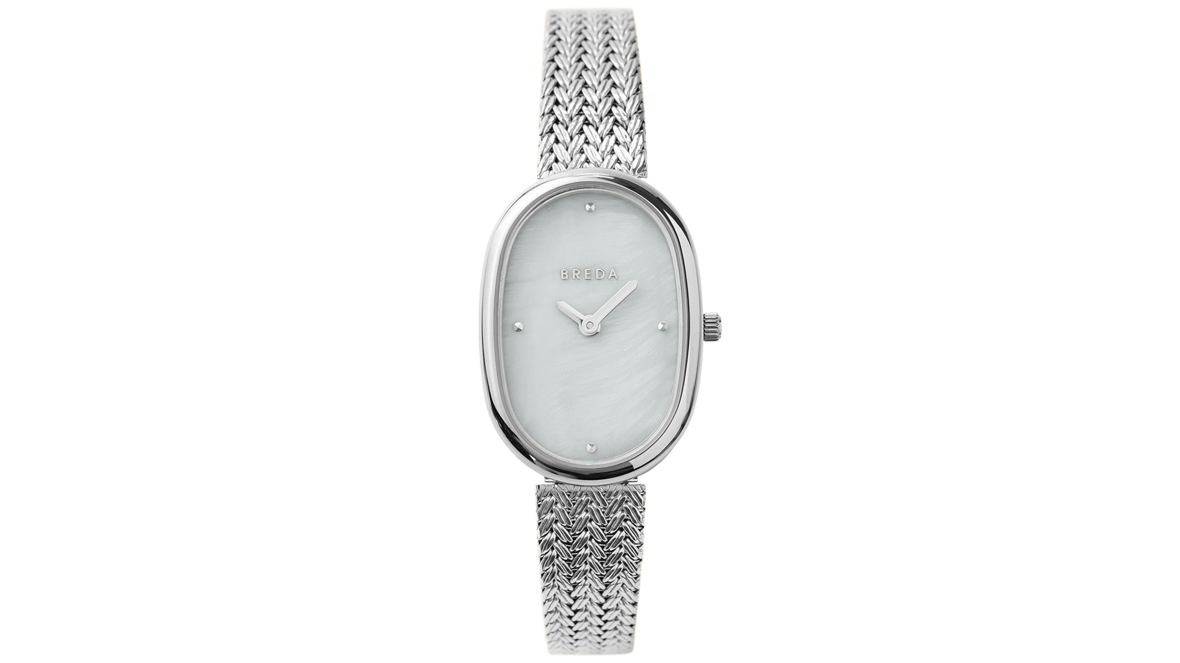 Breda Women's 'Jane Tethered' Silver Stainless Steel Mesh Bracelet Watch, 23mm
