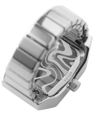 Women's x Dalmata Time Ring Emerald Crystals and Stainless Steel Expandable Ring Watch, 15mm