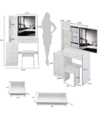 + 37" + Wood + Vanity Table with Mirror, Stool & Storage