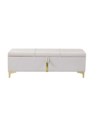 Upholstered Storage Ottoman Bench - Metal Legs, Beige