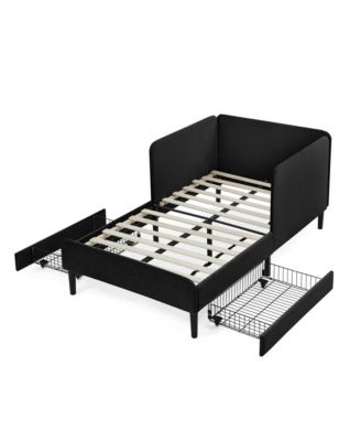 Streamdale Twin Upholstered Platform Bed Frame w/ 2 Drawers, Black