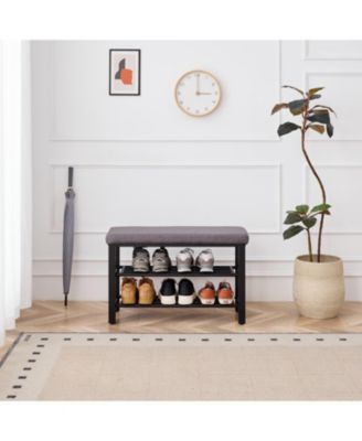 Entryway Shoe Bench with Cushion & Storage Shelf