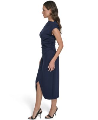 Women's Funnel Neck Shirred Waist Bodycon Dress