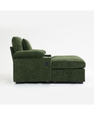 Oversized Chenille Chair with Ottoman USB & Cupholders