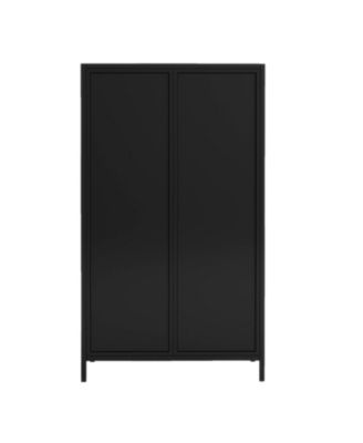 Metal Storage Cabinet with Glass Doors & Open Shelves