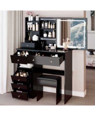 + 37" + Wood/Glass (assuming typical vanity materials) + LED Mirror + Vanity Table with Stool