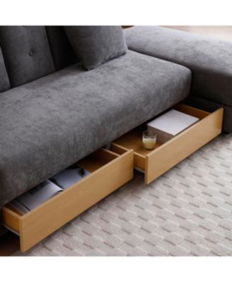 Convertible Sleeper Sofa Bed with Storage Ottoman & Drop Down Table