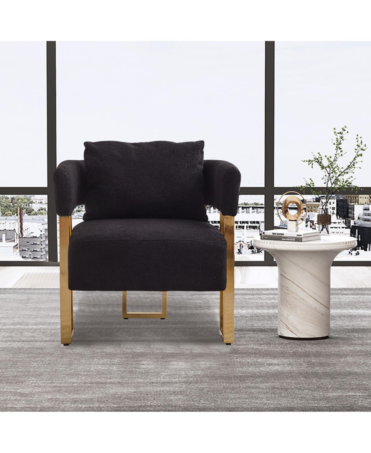 Streamdale Furniture Ts Modern Teddy Fleece Chair Gold Legs 2PCS Black