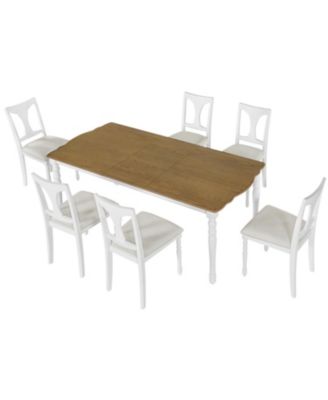 Extendable Wood Dining Table Set with 6 Upholstered Chairs