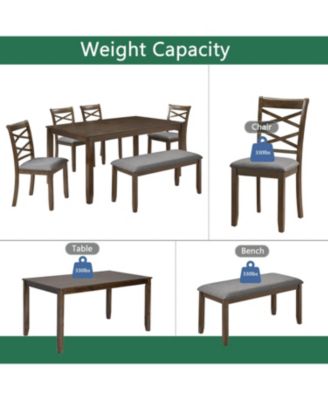 6-Piece Walnut Dining Set- Table, 4 Chairs & Bench