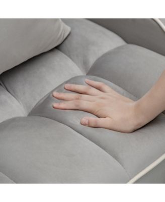 Streamdale Convertible Velvet Futon Sleeper Chair Bed w/ USB & Phone Holder (Light Gray