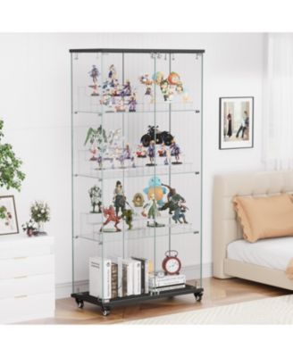 + 31.5"L x 14.2"W x 65.1"H + Glass + 4-Tier, 6 Shelves, Double-Door + Display Cabinet