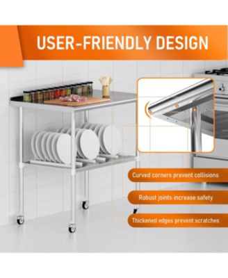 Stainless Steel Table 30x36" w/ Adjustable Shelf & Wheels