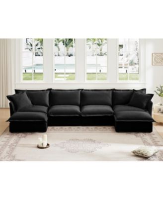 Slipcovered U Shape Sectional Sofa Deep Seat Chenille