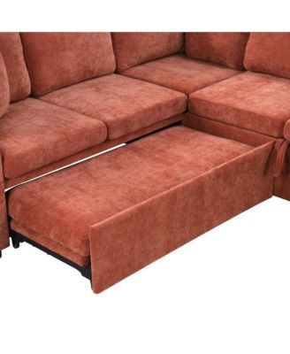Sectional Sofa Bed L-Shape Orange Sleeper with Hidden Storage