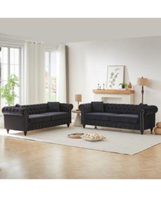 Modern 6-Seat Sofa with Wood Frame & Cushions