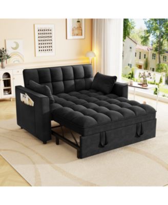 Velvet Sleeper Sofa Couch Pull Out Bed - Black
