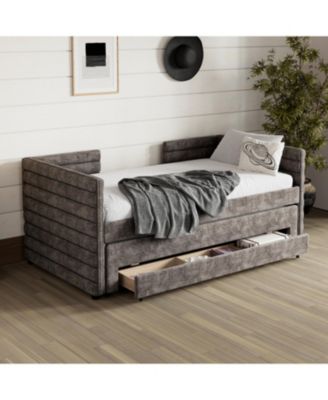 Twin Upholstered Daybed with Trundle & 3 Drawers, Chenille