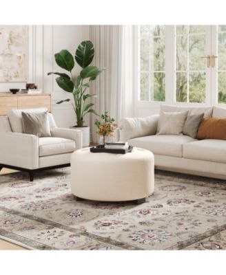 Button Tufted Round Ottoman, Beige, Small version