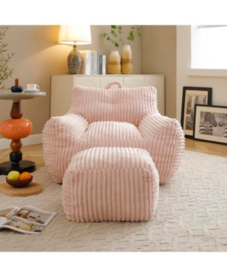 Giant Pink Plush Bean Bag Chair with Footstool