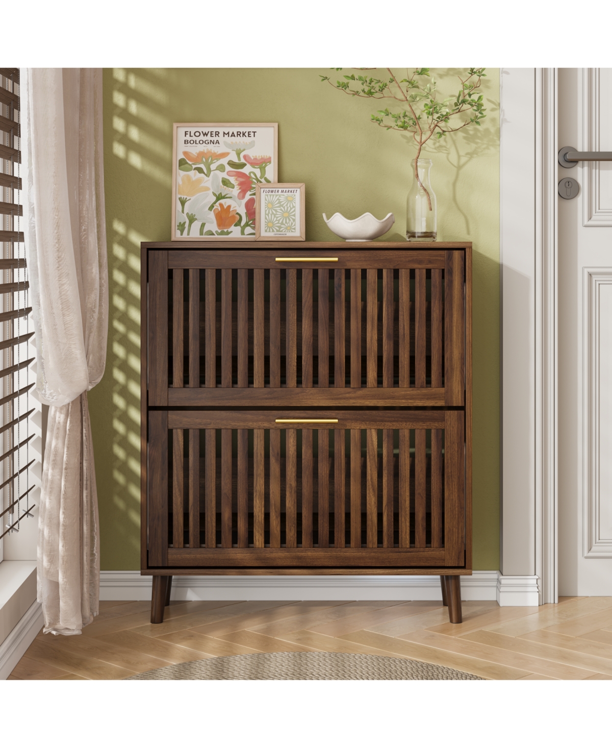 Streamdale Furniture + 2 Pc. + Walnut + 2 Flip Drawers + Shoe Cabinet