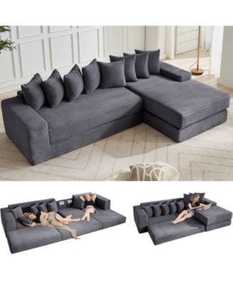 Oversize Cloud Couch, L-Shape Sleeper Sofa, 8 Pillows, Corduroy, Dark Gray (Right Facing