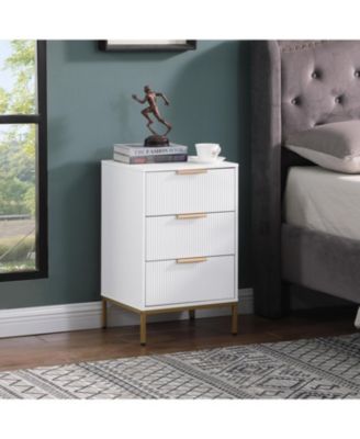 Mid-Century Modern Nightstand with Gold Legs & Wavy Drawers - White