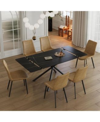 Streamdale Retractable Sintered Stone Dining Table, Black Steel Legs, 83 Inch (Black)