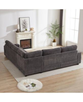Streamdale Oversized Corduroy Corner Sofa w/ Storage, USB, Cup-holder