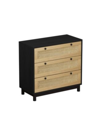 Black 3-Drawer Woven Storage Cabinet (Set of 2