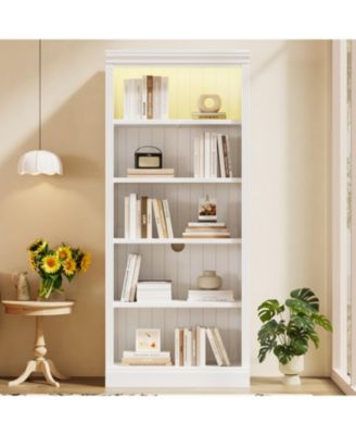 83.4" 5-Tier Bookcase with Light & Adjustable Shelves