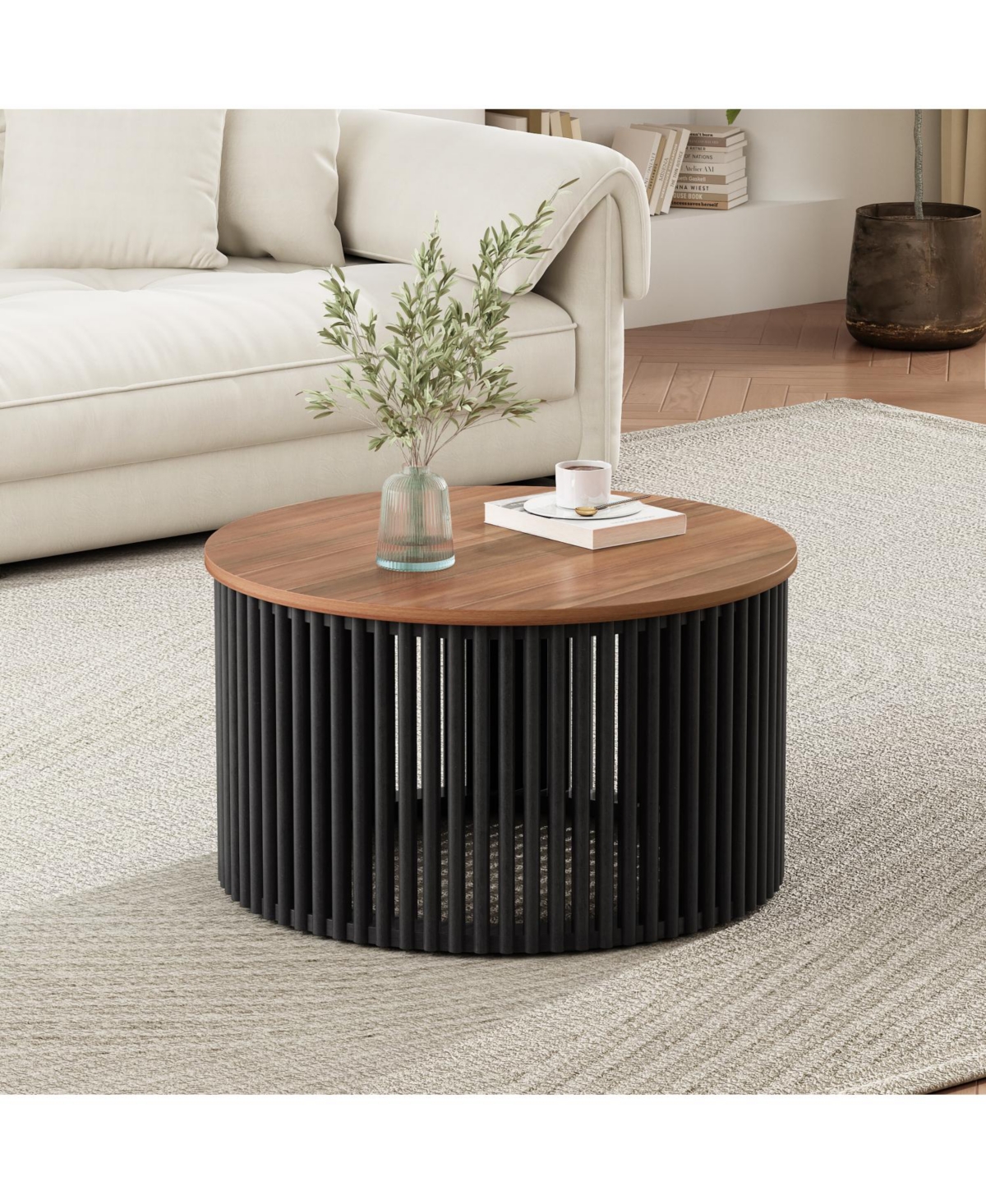 Streamdale Furniture Acacia Wood Coffee Table - 30" Round Easy Assembly