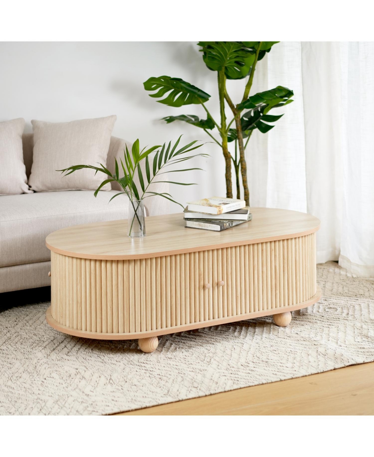 Streamdale Furniture Oval Side Table with Accordion Door & Storage