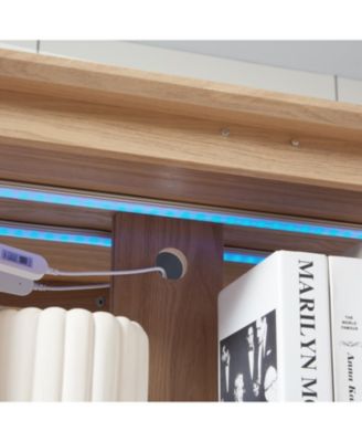 Lighted Glass Curio Cabinet - Light Oak Finish