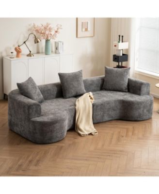 Curved Corduroy Sofa with Pillows