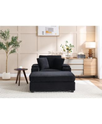 Corduroy Chaise Lounge Sofa with Ottoman & Storage