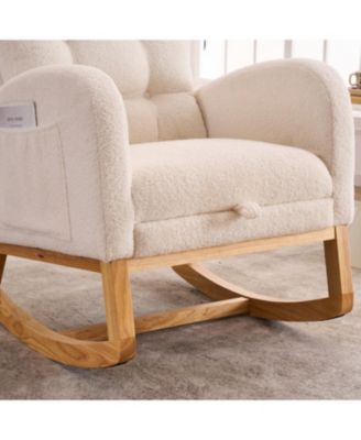 Cream White Plush Rocking Chair with Footrest
