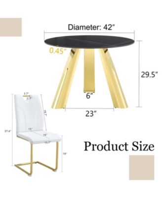 42" Round Sintered Stone Table & 6 White/Gold Chairs