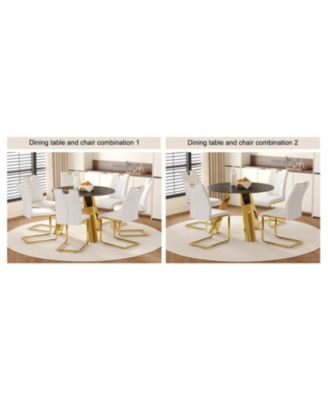 42" Round Sintered Stone Table & 6 White/Gold Chairs