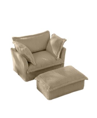 Camel Corduroy Armchair Set with Ottoman