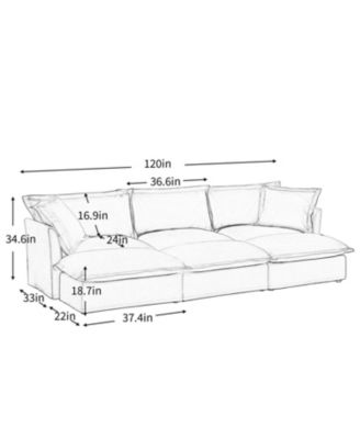  Chenille 3-Seat Sofa with Ottomans