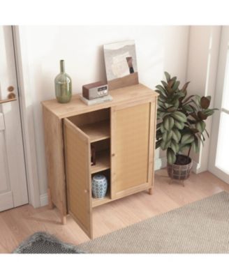 Rattan Door Mid-Century Modern Storage Cabinet