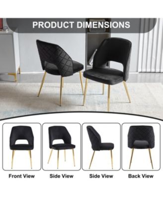Black Velvet Dining Chairs, Metal Legs, Set of 2